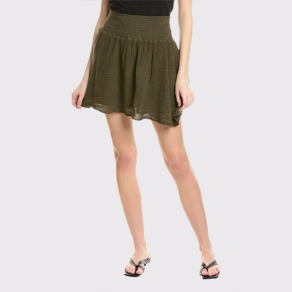 MICHAEL STARS Sz M Havana Cotton Double Gauze Skirt in Olive Green